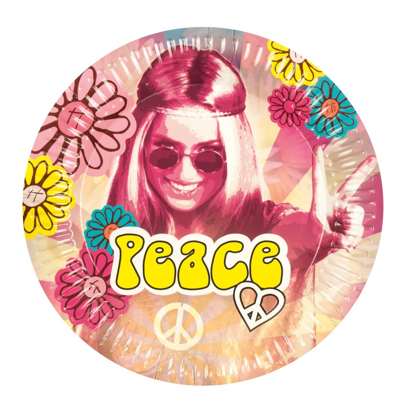 6 Hippie Peace Power paper plates 25cm