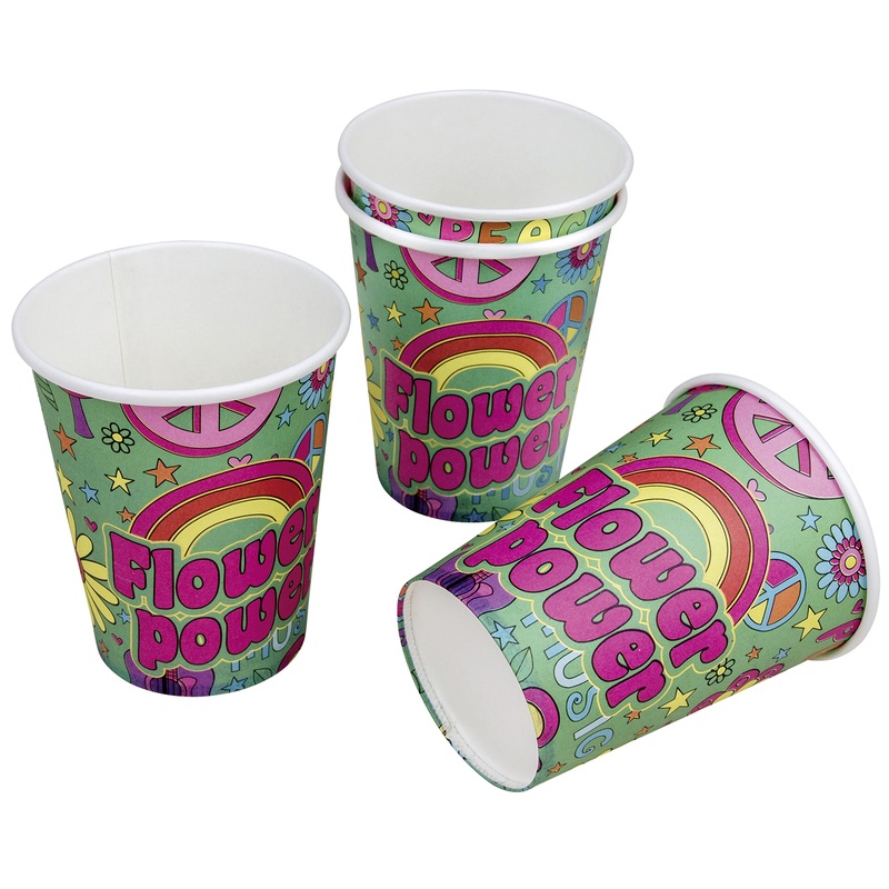 8 Flower Power Party paper cups 200ml