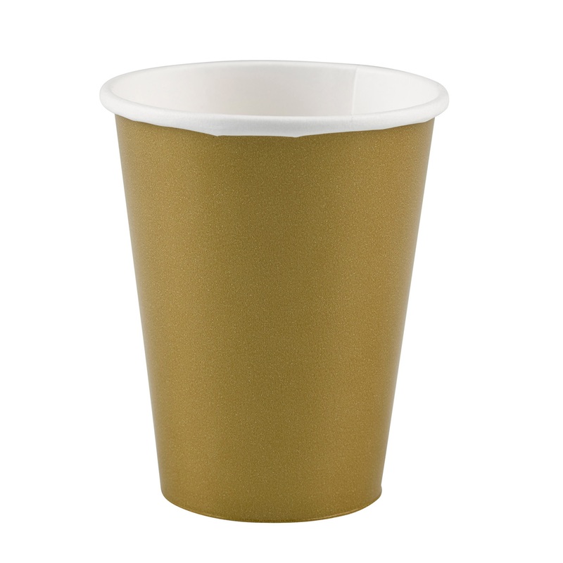 8 party buffet paper cups gold 266ml