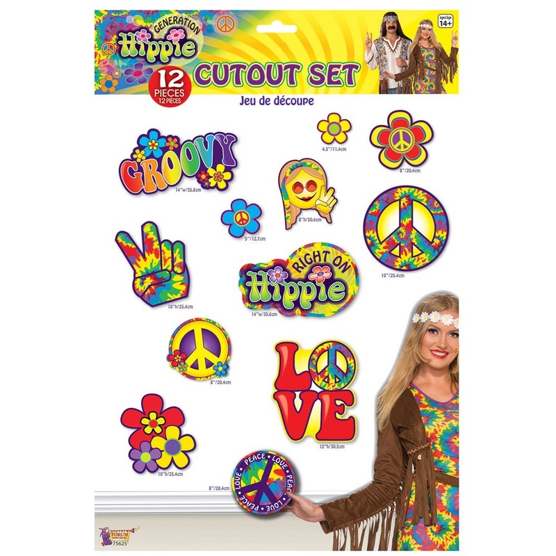 12 colorful hippie party wall icons