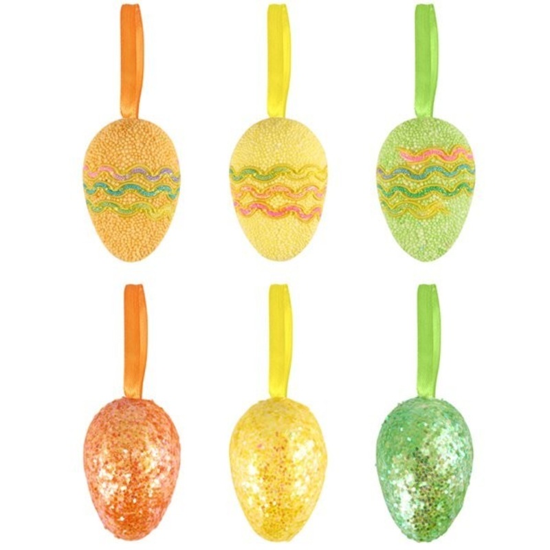 6 Funky Easter egg hangers 8cm