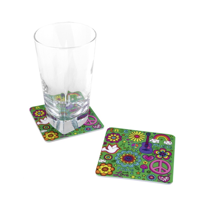 8 glass coasters Flower Power 8.5 x 8.5