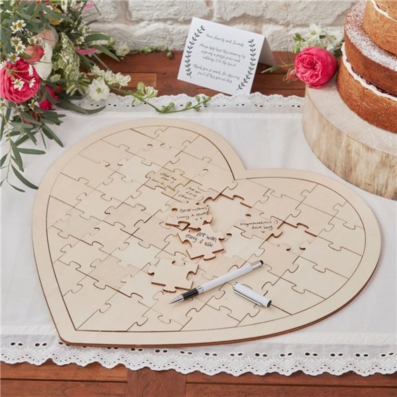 Boho Chic Heart Puzzle Guest Book 47 x 42cm
