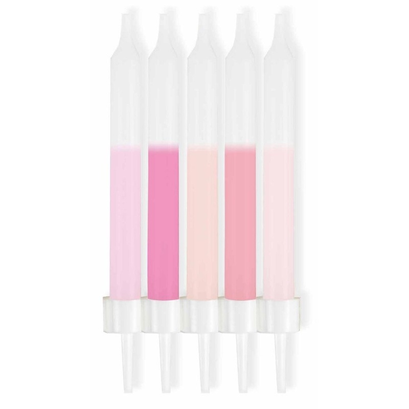 10 pink and white cake candles 6cm