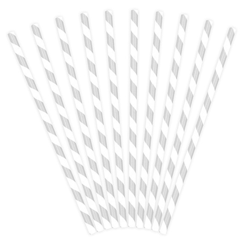 10 striped paper straws gray 19.5cm