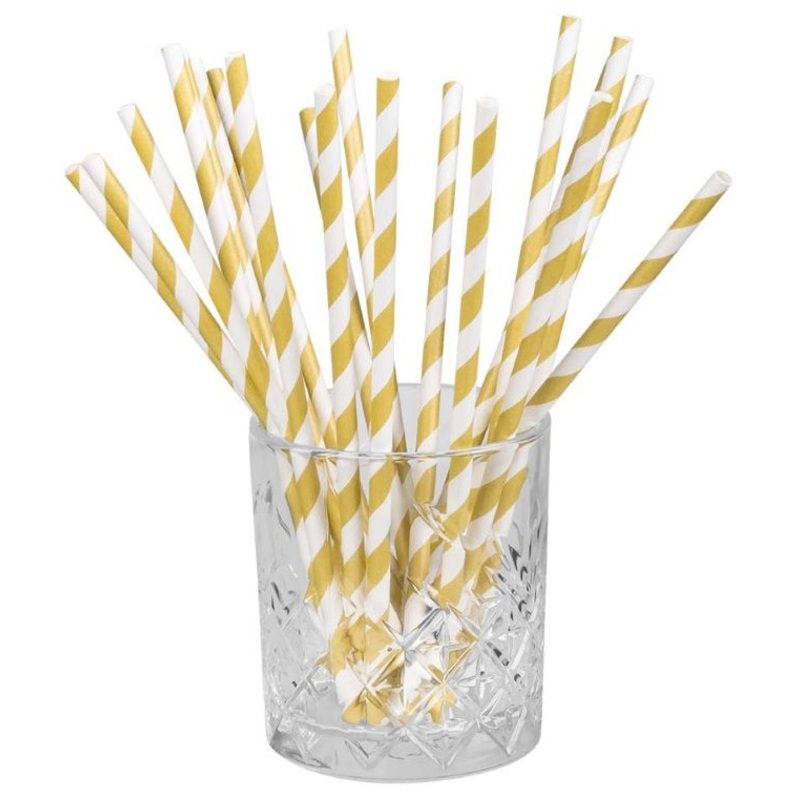 20 gold striped paper straws 20cm