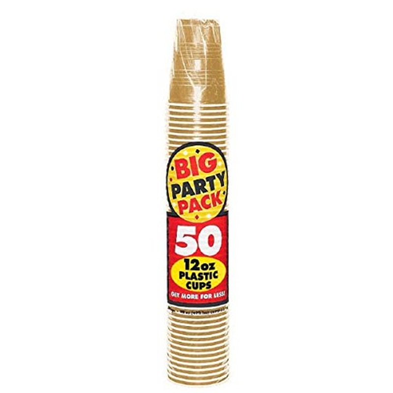 50 golden plastic cups 355ml