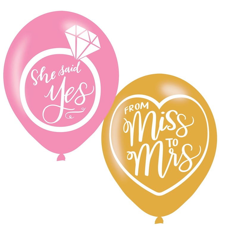6 Miss to Mrs latex balloons 28cm