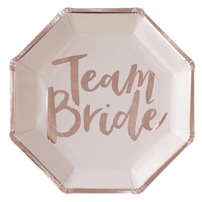 8 Team Bride red gold paper plates 25 x 25cm