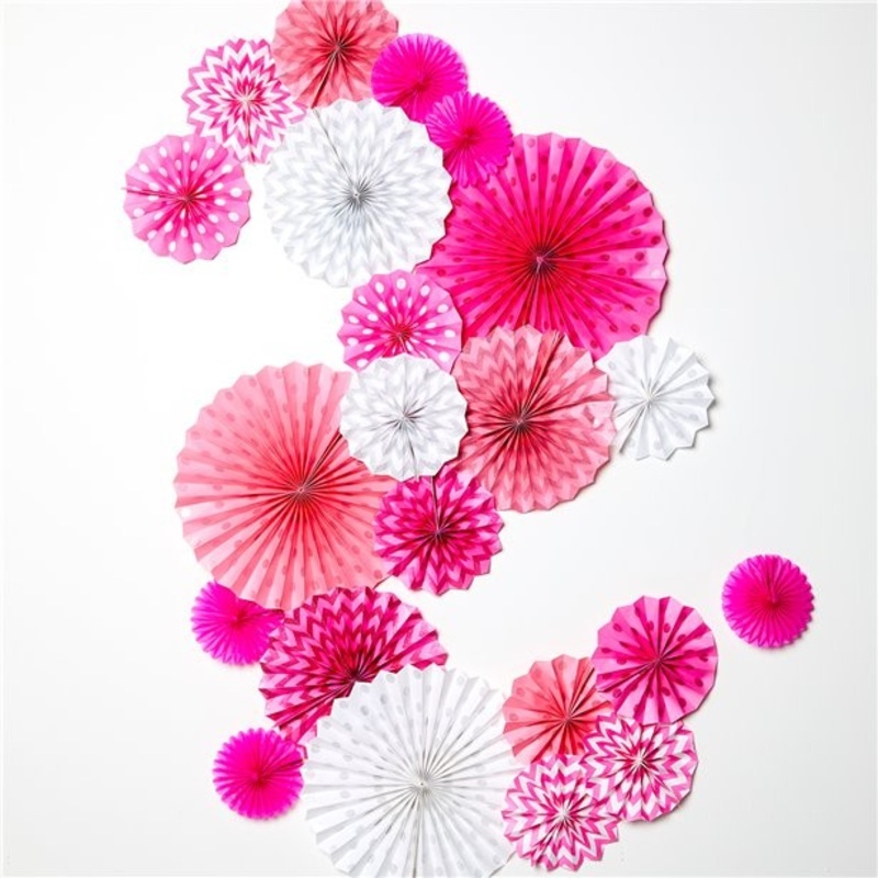 Pink paper rosette set Sweet Kiss