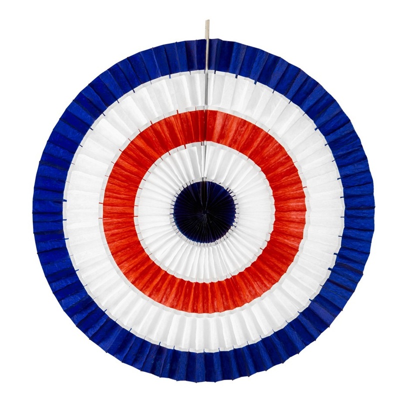 Round paper fan red white blue 50cm