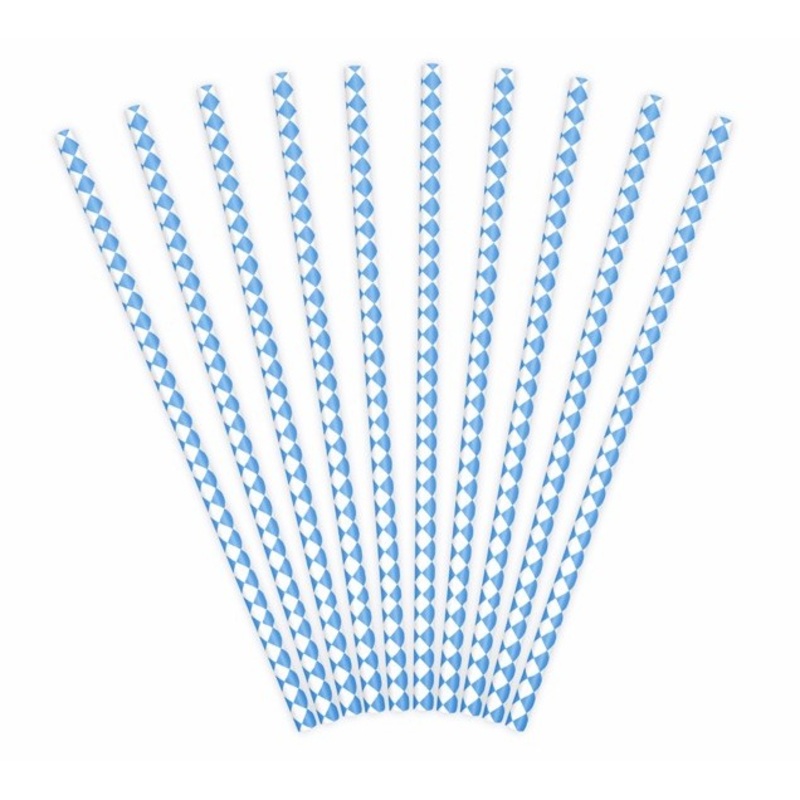 10 diamond pattern paper straws blue 19.5cm