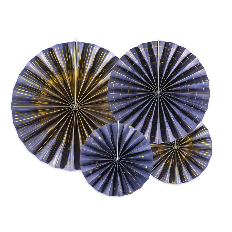 4 Party Night Paper Rosettes Blue & Purple