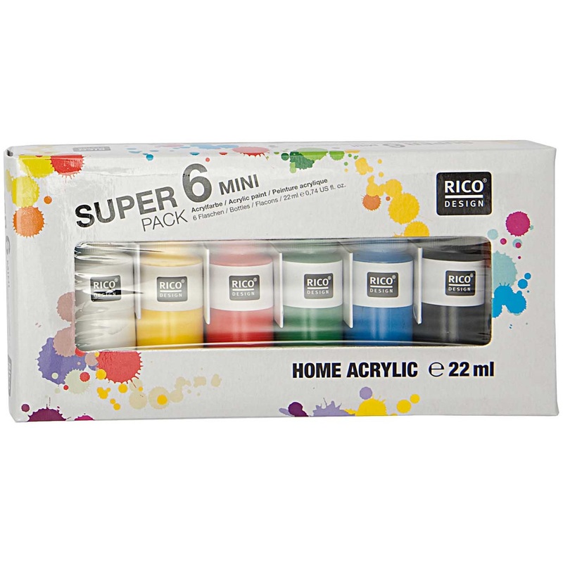 6 Colorful Mini Acrylic Colors 22ml