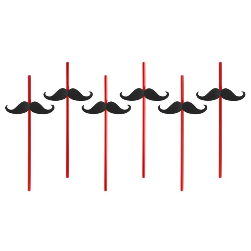 6 mustache straws red 24cm