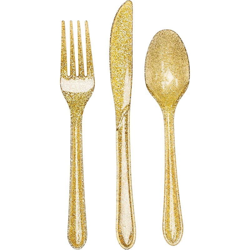 Premium glitter cutlery set gold 24 pieces