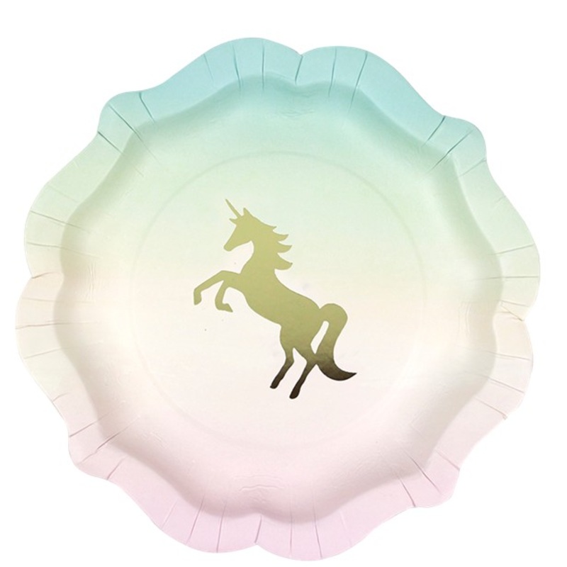 12 Golden Unicorn paper plates 18cm