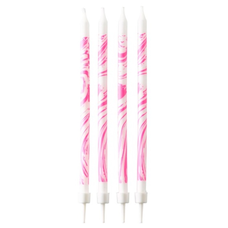 12 pink marbled cake candles 12cm