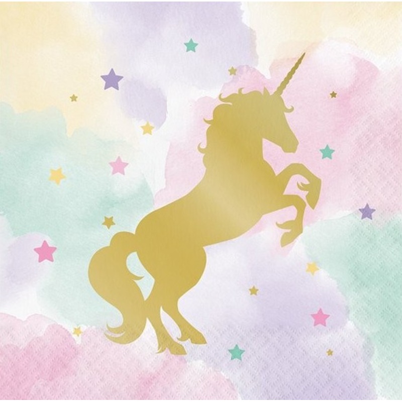 16 golden unicorn napkins 33cm