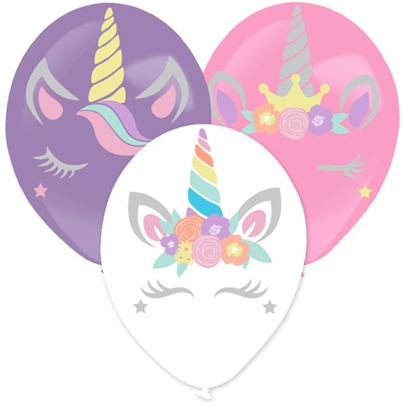 3 latex balloons with unicorn stickers 35.5cm