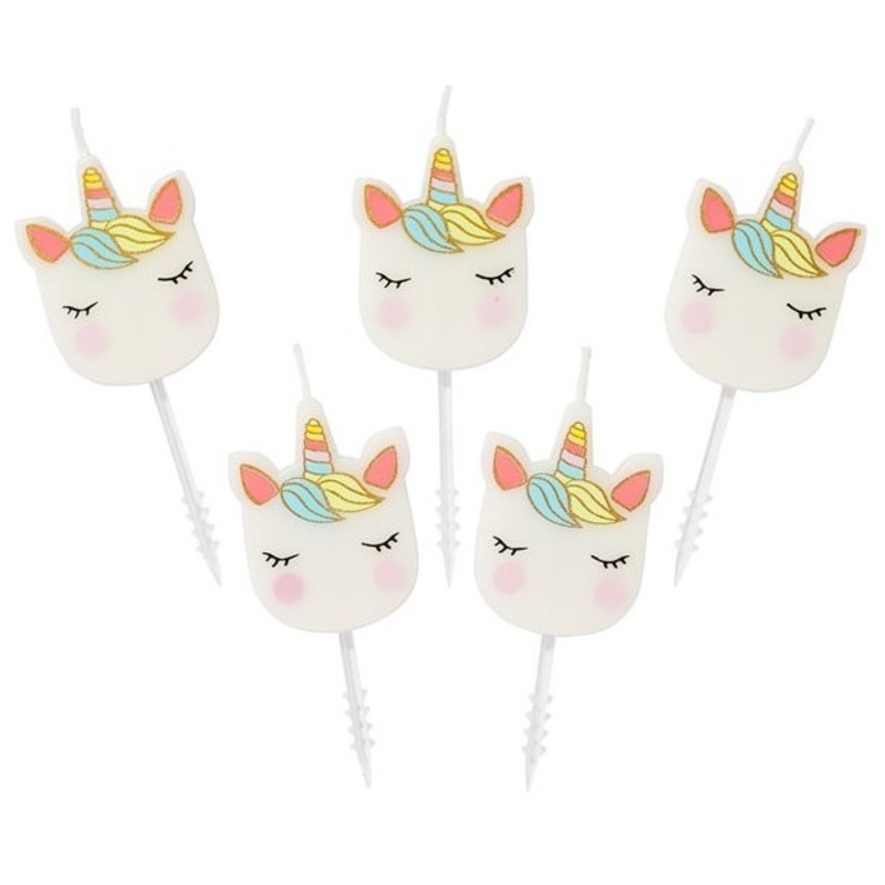 5 Blushing Unicorn cake candles 7cm