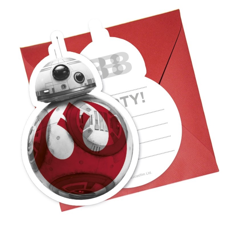 6 Star Wars Last Jedi invitation cards