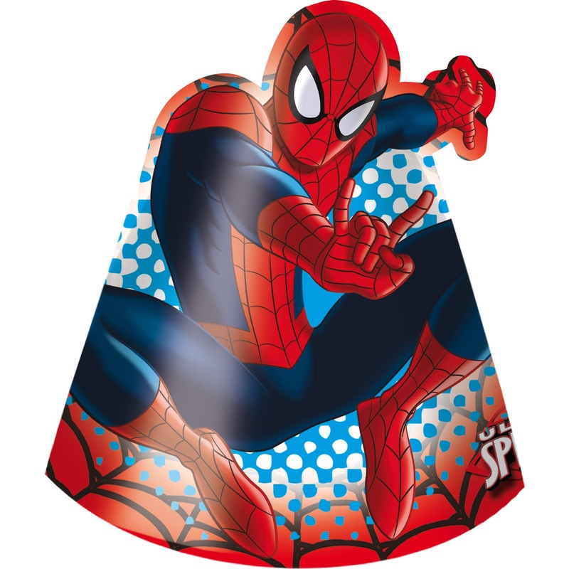 6 Ultimate Spiderman party hats 16cm