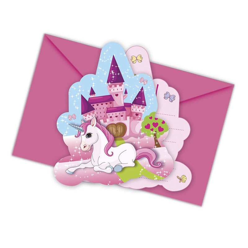 6 unicorn dream world invitation cards