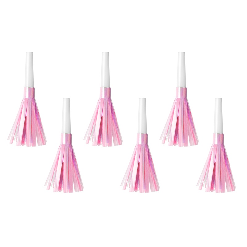 6 Unicorn Party Blowers Pink