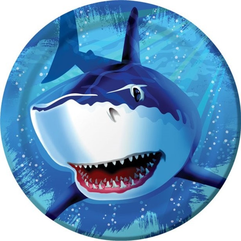 8 shark party plates 23cm