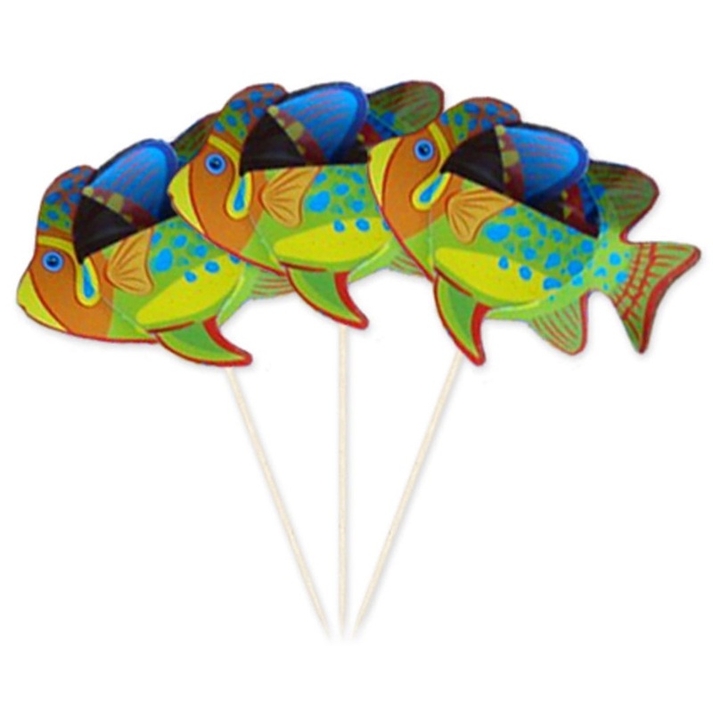 8 tropical fish party pickers 15cm