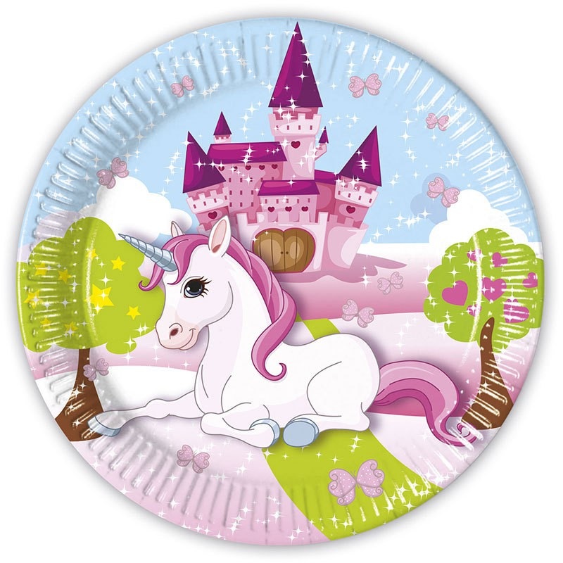 8 unicorn dream world paper plates 23cm