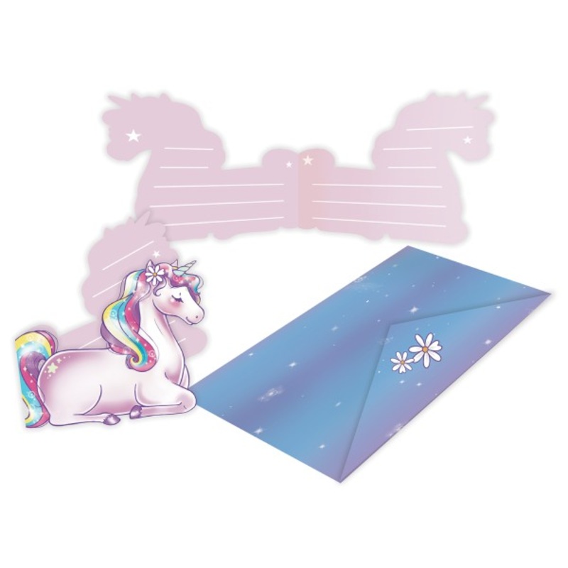 8 Unicorn Dreams invitation cards with envelope