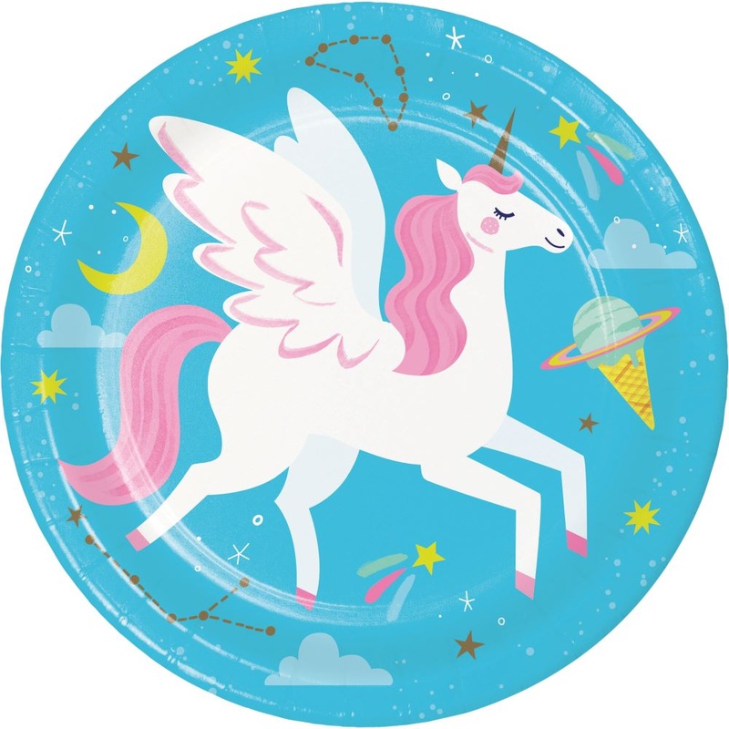8 unicorn galaxy paper plates 18cm