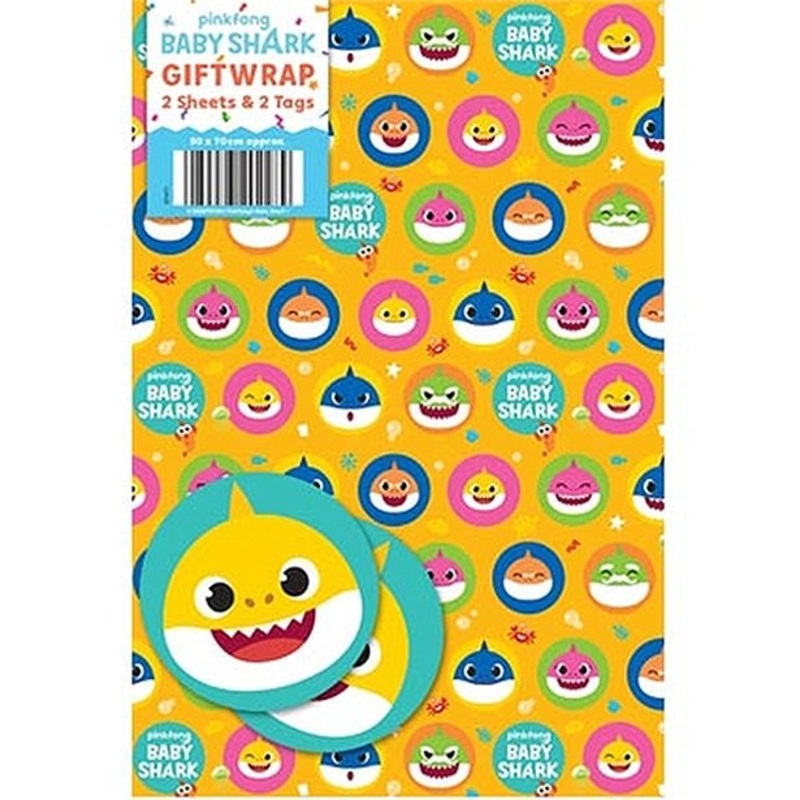 Baby Shark wrapping paper 2 sheets 2 tags