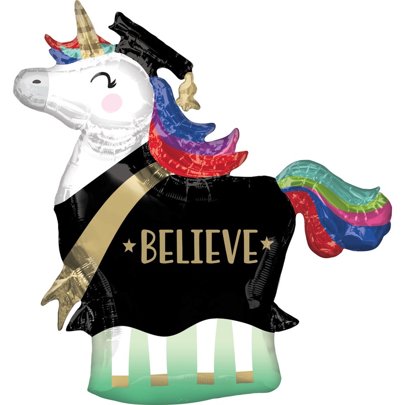 Graduation unicorn foil balloon 83 x 81cm