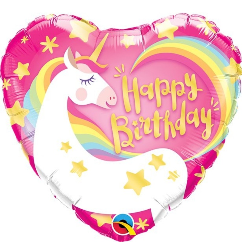 Happy Unicorn Birthday heart balloon 46cm
