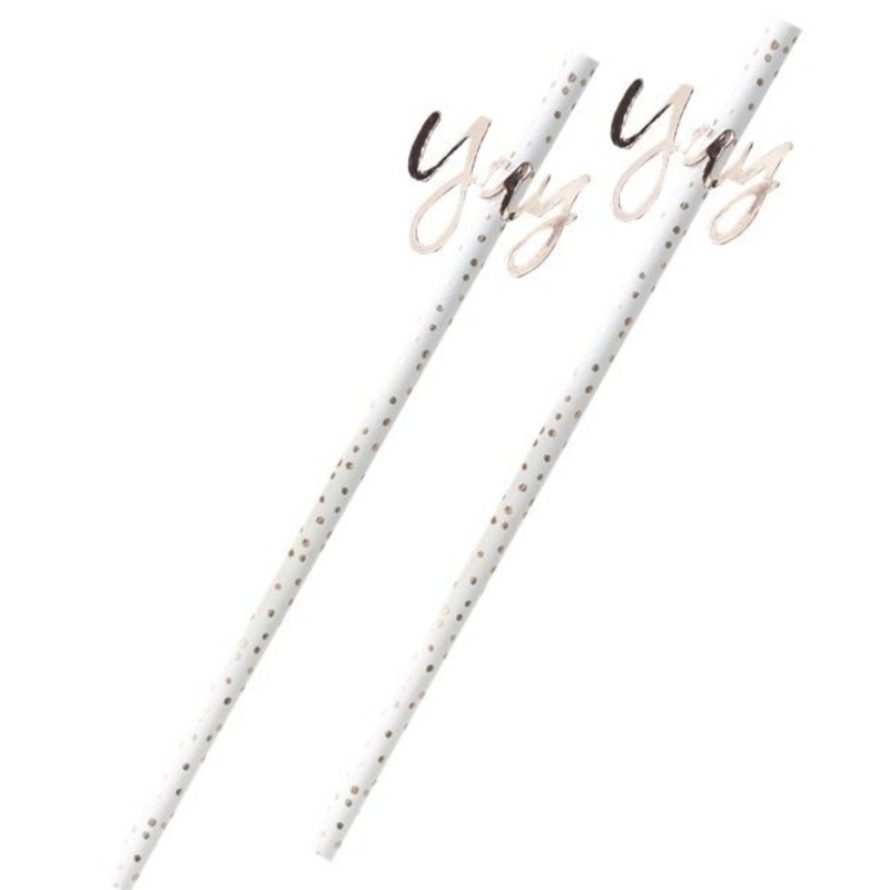 16 Dotted Paper Straws Yay Rose Gold 20cm