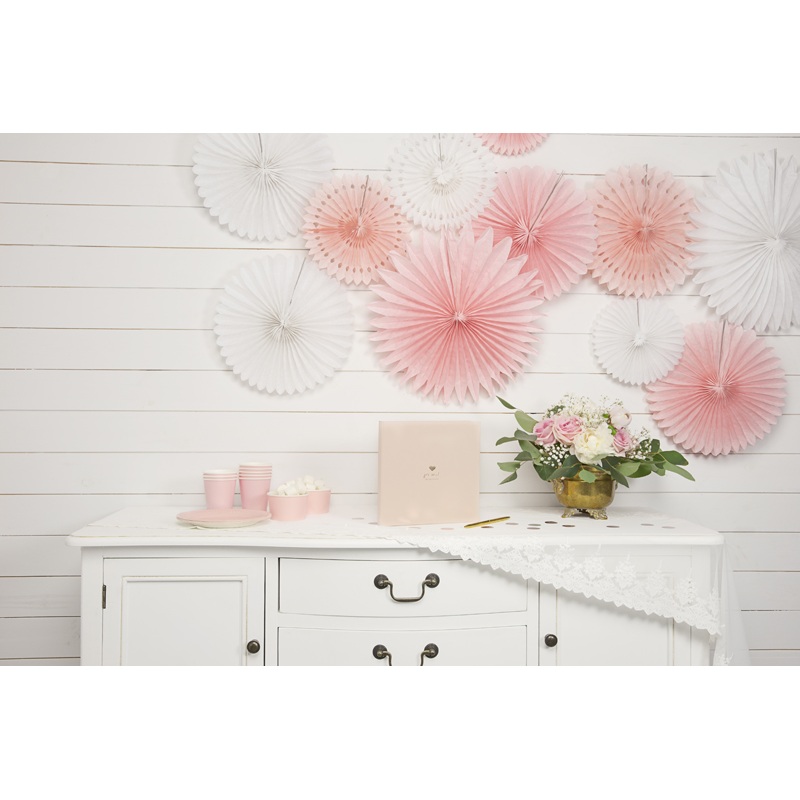 3 Hanging Paper Rosette Decorations Pastel Pink