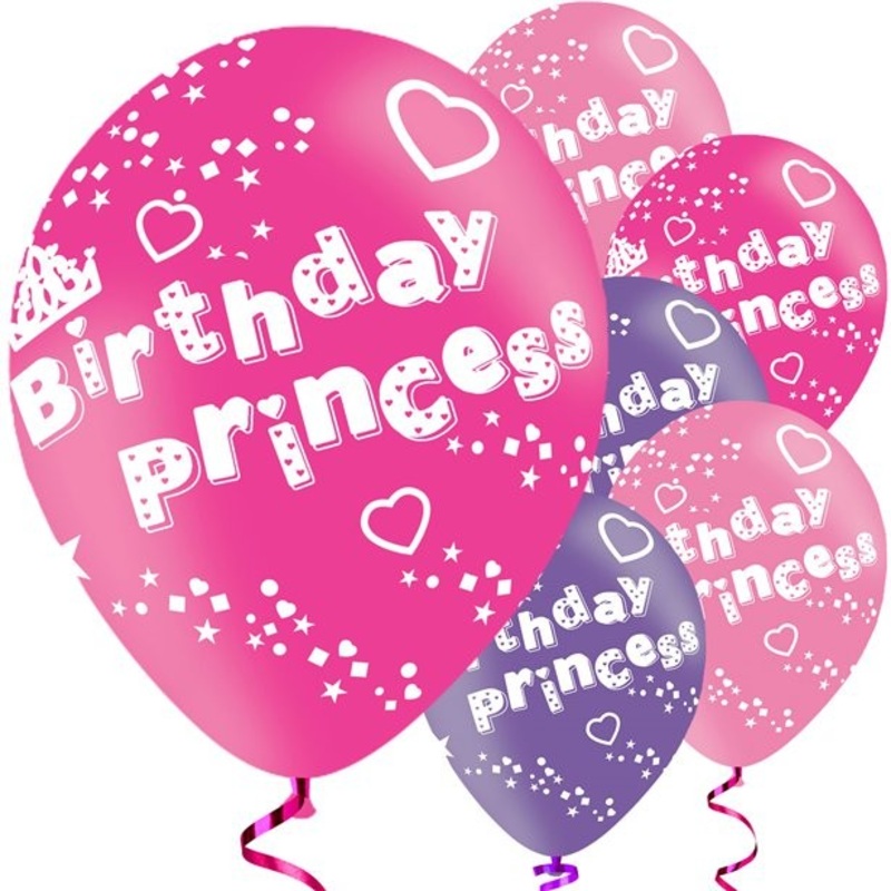 6 Birthday Princess heart balloons 28cm