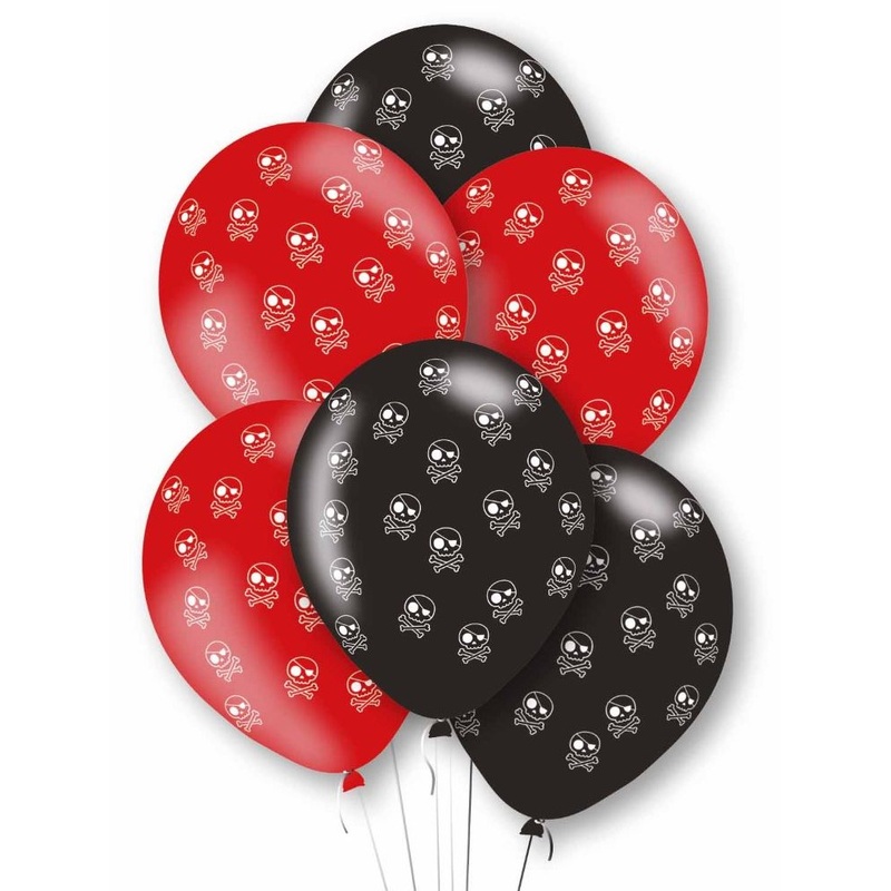 6 black and red pirate balloons