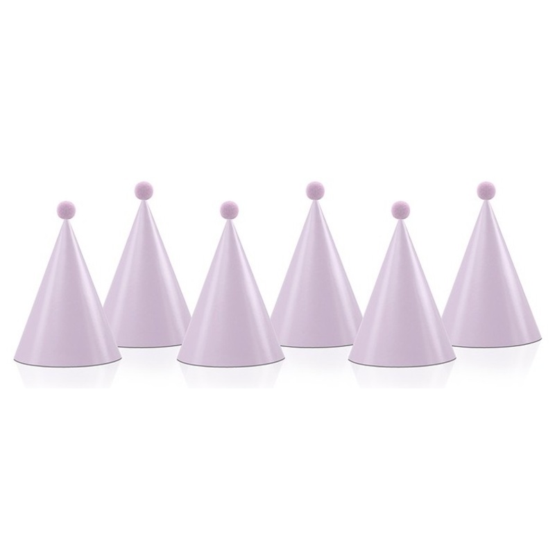 6 pink party hats with pompom 16cm
