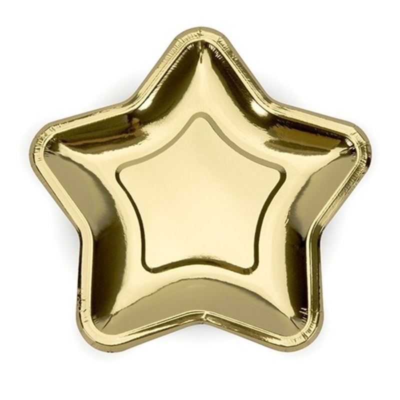 6 Star-Shaped Paper Plates Gold 18cm