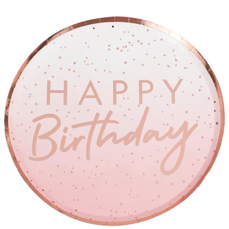 8 red gold Happy Birthday paper plates 24cm