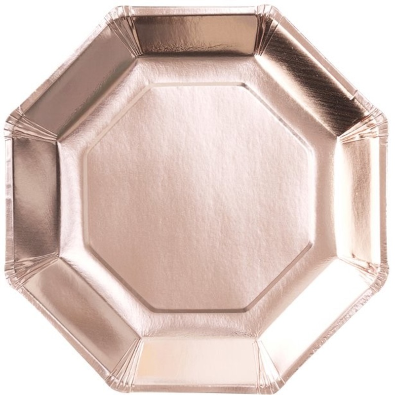 8 Rose Gold Paper Plates 25cm