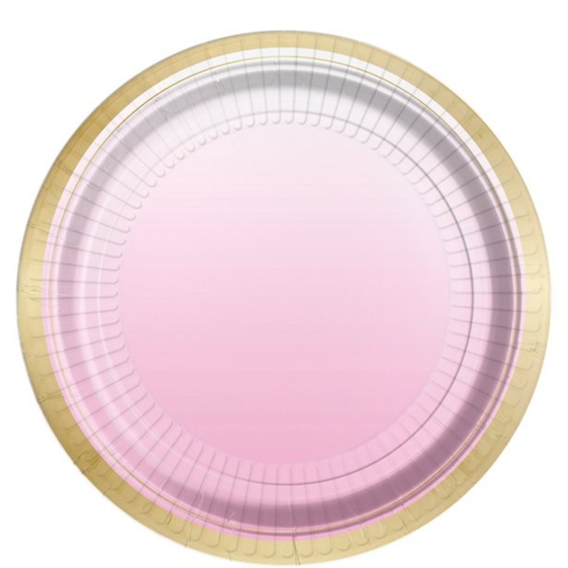 Gold rim paper plate pink metallic 23cm