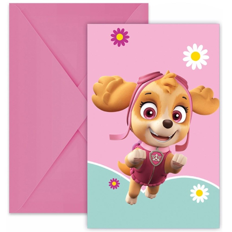 6 Paw Patrol invitations with 6 envelopes