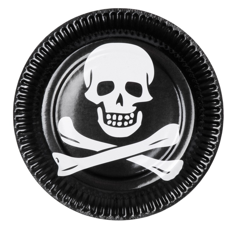 6 pirate party skull plates 23cm