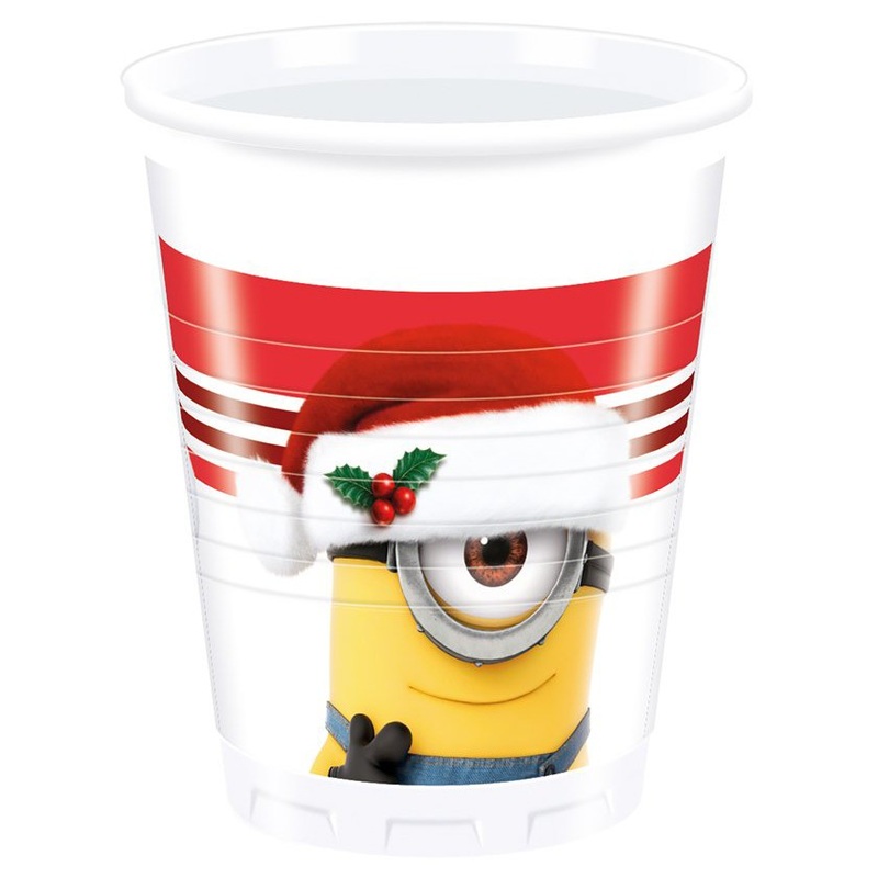8 Minions Christmas plastic cups 200ml