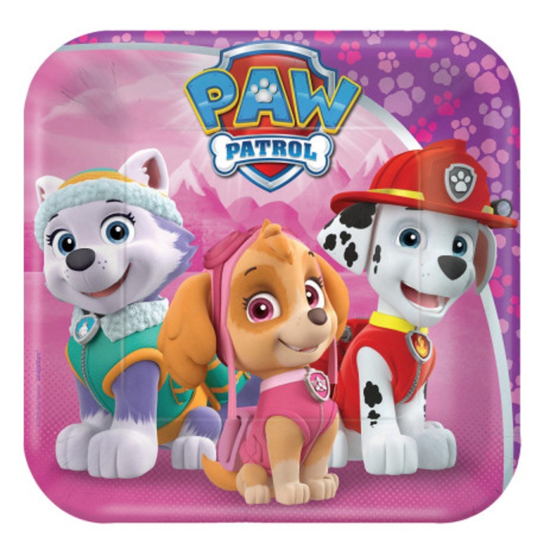 8 pink Paw Patrol paper plates 18cm
